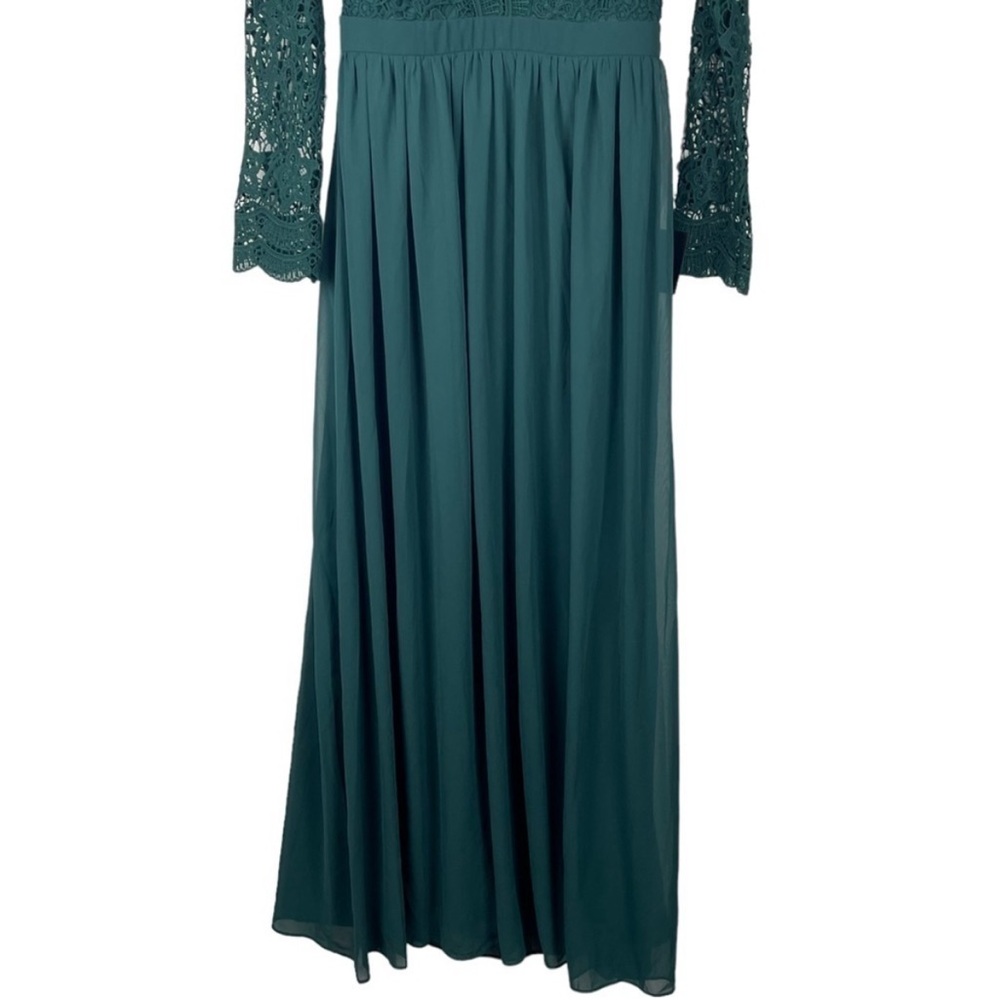 Lulu's Awaken My Love Forest Green Long Sleeve Lace Maxi Dress Size MED NWT - Picture 8 of 8